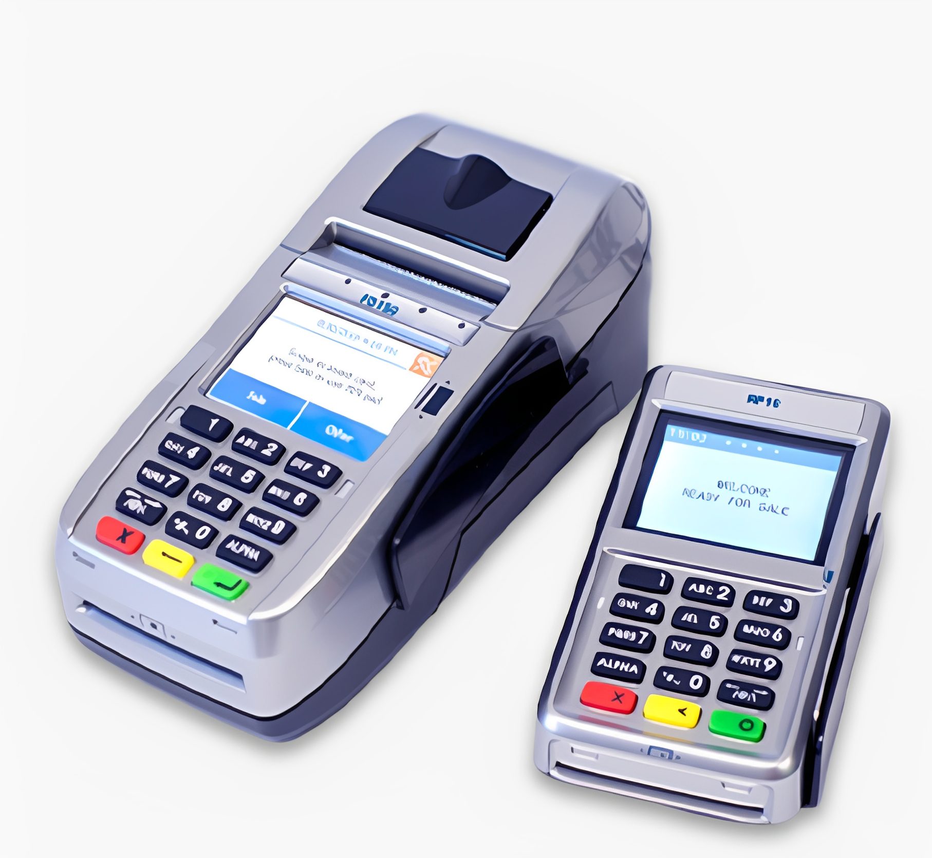 Two electronic payment terminals for processing card transactions.