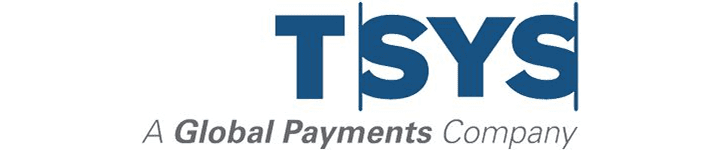 Logo of TSYS Payments with a blue and gray design.