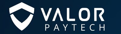 Logo for Valor PayTech with a dark blue background.