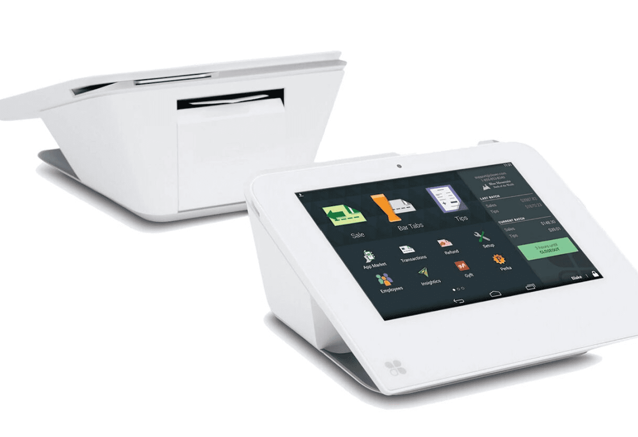 Modern point-of-sale system with touchscreen interface and compact design.