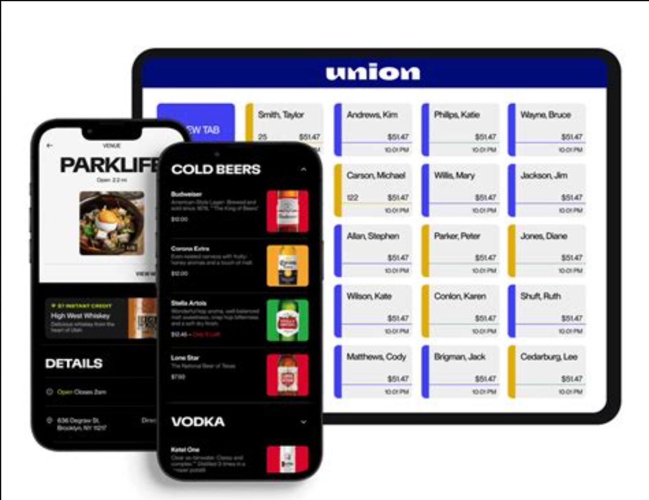 Digital menu board showing drinks and food options with prices.